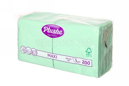 Салфетки бумажные 1 слой "Plushe Maxi" 24*24см салат 200листов